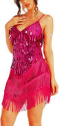 Tassel Latin Dance Dress Royal Blue Sequin Fringe Dresses for Women