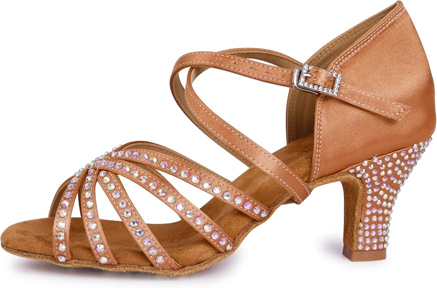 Rhinestone Ballroom Dance Shoes Women Latin Salsa Dancing Shoes Practice Dance Heels ZB07