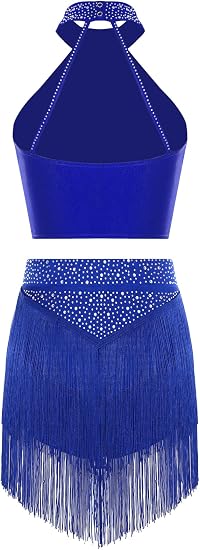 Women Tassel Chacha Samba Performance Rhinestone Dress Latin Dance Costume Fringe Salsa Dance Outfit