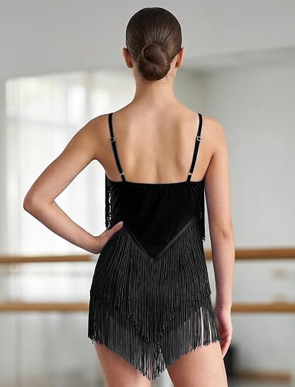 Women Sparkly Rhinestone Fringe Latin Dance Bodysuit Open Back Rave Tassel Jazz Salsa Ballroom Dance Costume