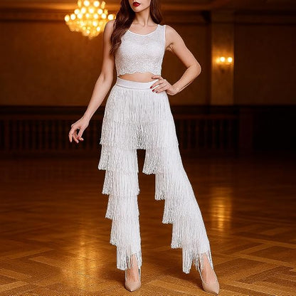 Women's 7 Tier Tassel Latin Dance Fringe Pants