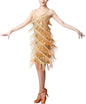 Women Sequin Tassel Dress Sleeveless Stand Collar Fringe Latin Salsa Cha Cha Jazz Dance Costume