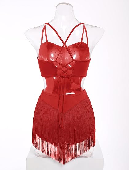 Rhinestone Fringe Bodysuit Women Sparkly Latin Jazz Dance Costume Halter Tassel Fringe Romper Acrobat Trapeze Outfits