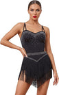 Rhinestone Fringe Bodysuit Women Sparkly Latin Jazz Dance Costume Halter Tassel Fringe Romper Acrobat Trapeze Outfits