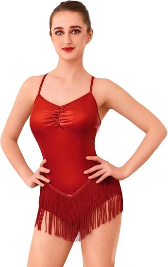 Glitter Metallic Fringe Bodysuit for Women Cross Back Leotard V Neck Tassel Romper Latin Jazz Dance Costume