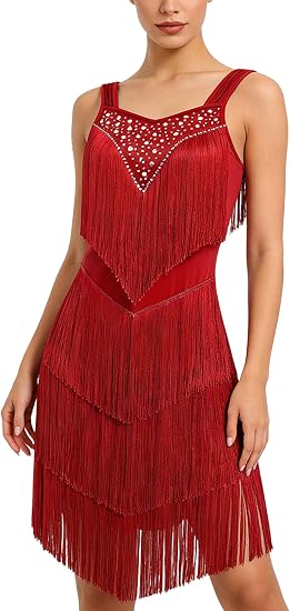 Women's Latin Dance Dress - Sparkly Rhinestones Fringe Salsa Ballroom Dance Outfit Stage Performance Costume
