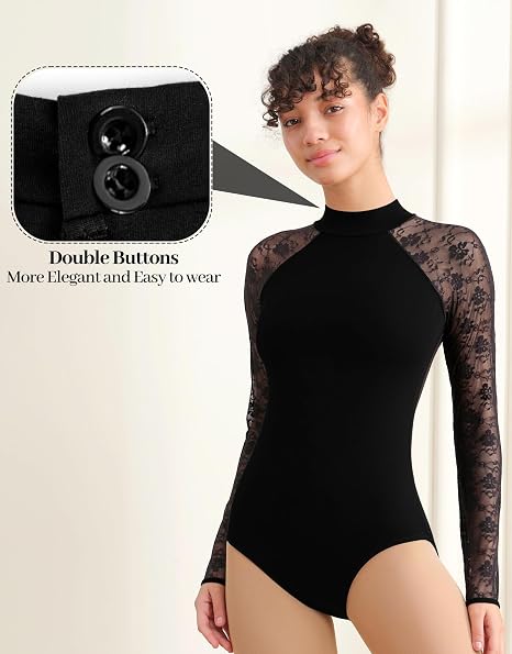 Lace Dance Leotard Women Black Adult Ballet Leotard Water Drop Hollow Back