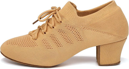 Women's Knit Latin Dance Shoes 2 Inch Block Heel