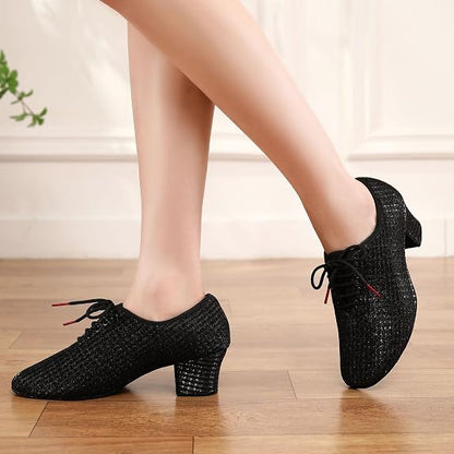 Women's Ballroom Dance Shoes Closed Toe Lace up Low Heel Professional Latin Teaching Dance Practice Shoes,Model LHD-301