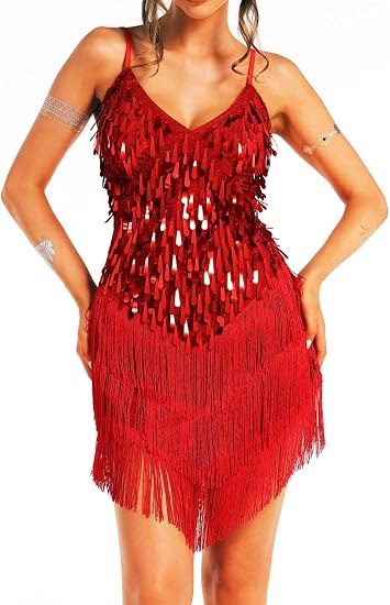 Tassel Latin Dance Dress Royal Blue Sequin Fringe Dresses for Women
