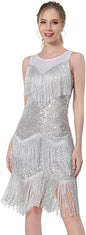 Women's Salsa Latin Dance Dress Glitter Sequin Fringe Flapper Party Ballroom Outfit