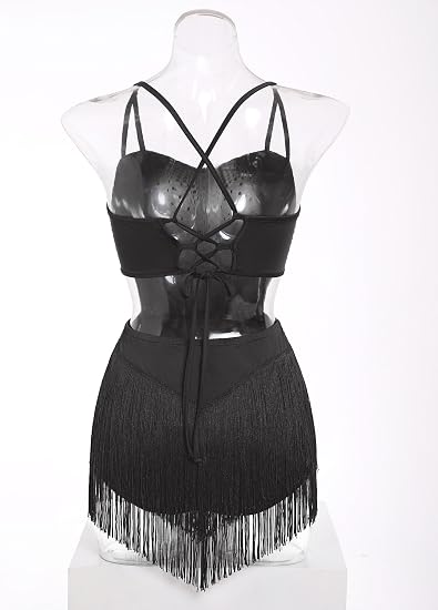 Rhinestone Fringe Bodysuit Women Sparkly Latin Jazz Dance Costume Halter Tassel Fringe Romper Acrobat Trapeze Outfits
