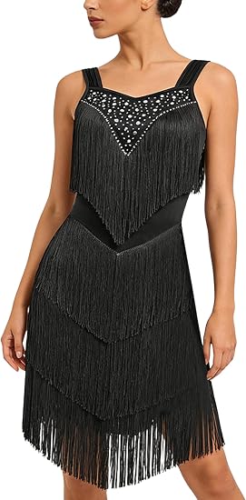 Women's Latin Dance Dress - Sparkly Rhinestones Fringe Salsa Ballroom Dance Outfit Stage Performance Costume