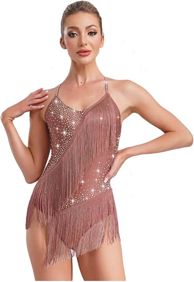 Women's Fringes Latin Dance Costume Halter Neck Sleeveless Bodysuit