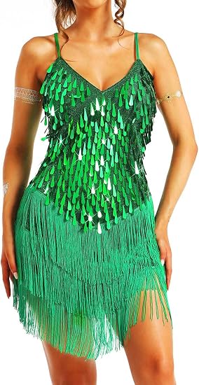 Tassel Latin Dance Dress Royal Blue Sequin Fringe Dresses for Women