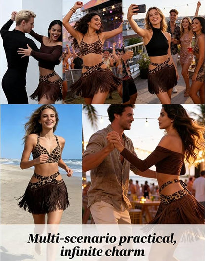 Fringe Skirt for Women Salsa Party Latin Dance Skirt with Shorts Rave Outfit