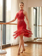 Sparkle Rhinestones Latin Dance Dress for Women Halter Tassel Sequin Fringe Flapper Dress 1920s Lace Ballroom Dance Costume