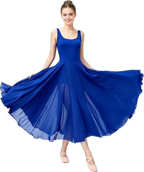 Women's U Neck Sleeveless Lyrical Dance Dress Contemporary Ballet Costume Flowy Tulle Skirt with Shorts