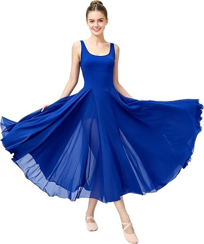 Women's U Neck Sleeveless Lyrical Dance Dress Contemporary Ballet Costume Flowy Tulle Skirt with Shorts