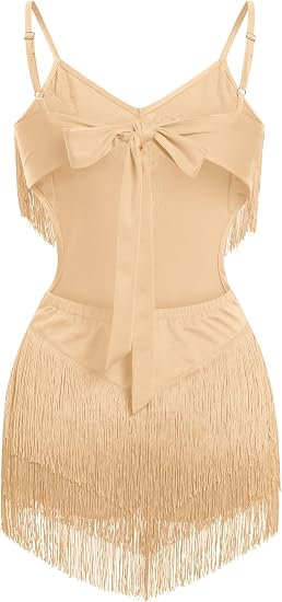 Women Sexy Tassel Fringe Bodysuit Rhinestone Romper Latin Jazz Dance Acrobat Costume Ballroom Dancing Leotard Rave Outfits