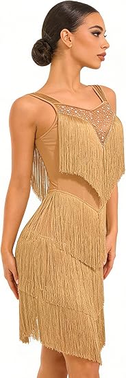 Women's Latin Dance Dress - Sparkly Rhinestones Fringe Salsa Ballroom Dance Outfit Stage Performance Costume