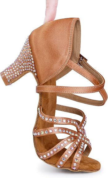 Rhinestone Ballroom Dance Shoes Women Latin Salsa Dancing Shoes Practice Dance Heels ZB07