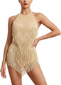 Women Sparkly Tassel Fringe Bodysuit, Latin Dance Costume, Rhinestones Romper for Salsa Jazz Ballroom Disco Party