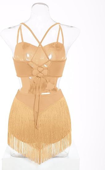 Rhinestone Fringe Bodysuit Women Sparkly Latin Jazz Dance Costume Halter Tassel Fringe Romper Acrobat Trapeze Outfits