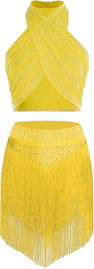 Women Tassel Chacha Samba Performance Rhinestone Dress Latin Dance Costume Fringe Salsa Dance Outfit