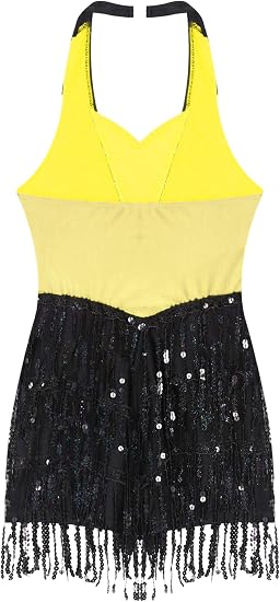 Women's Latin Jazz Costume Shiny Sequins Fringe Jumpsuit Sleeveless Tassel Leotard Dancewear