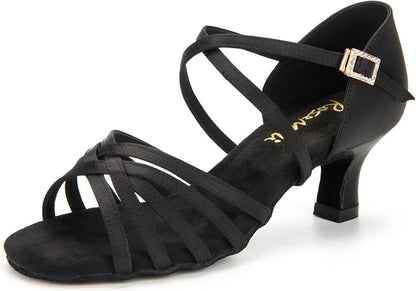 Ballroom Dance Shoes Women Satin Latin Salsa Tango Practice Dancing Shoes 2.2" Latin Dance Heels