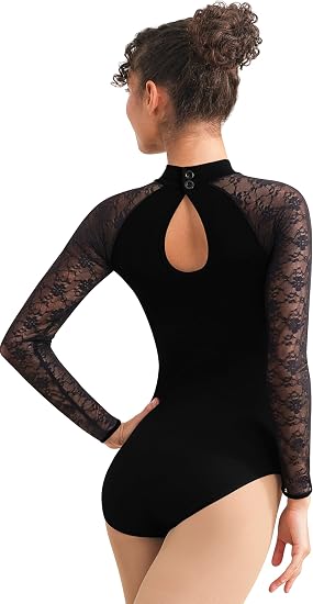 Lace Dance Leotard Women Black Adult Ballet Leotard Water Drop Hollow Back