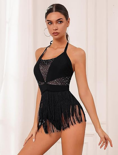 Rhinestone Fringe Bodysuit Women Tassel Latin Jazz Dance Costume Leotard Trapeze Artist Acrobat Costume Festival Rave Outfits