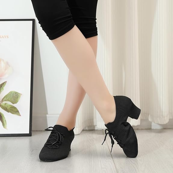 Women's Knit Latin Dance Shoes 2 Inch Block Heel
