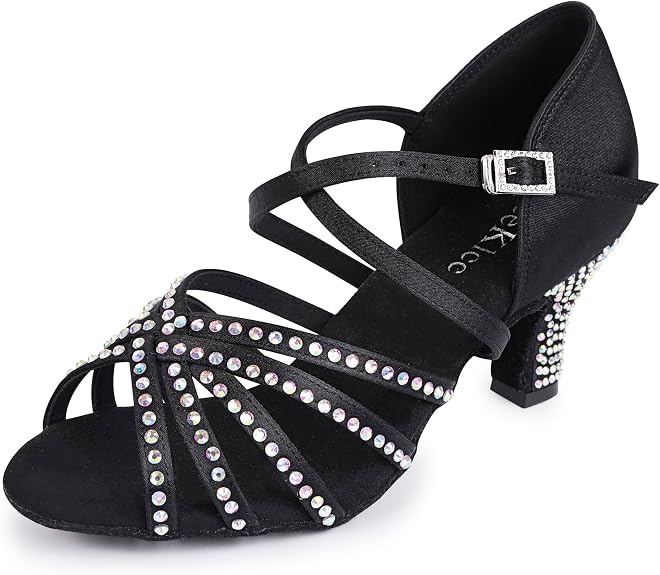 Rhinestone Ballroom Dance Shoes Women Latin Salsa Dancing Shoes Practice Dance Heels ZB07