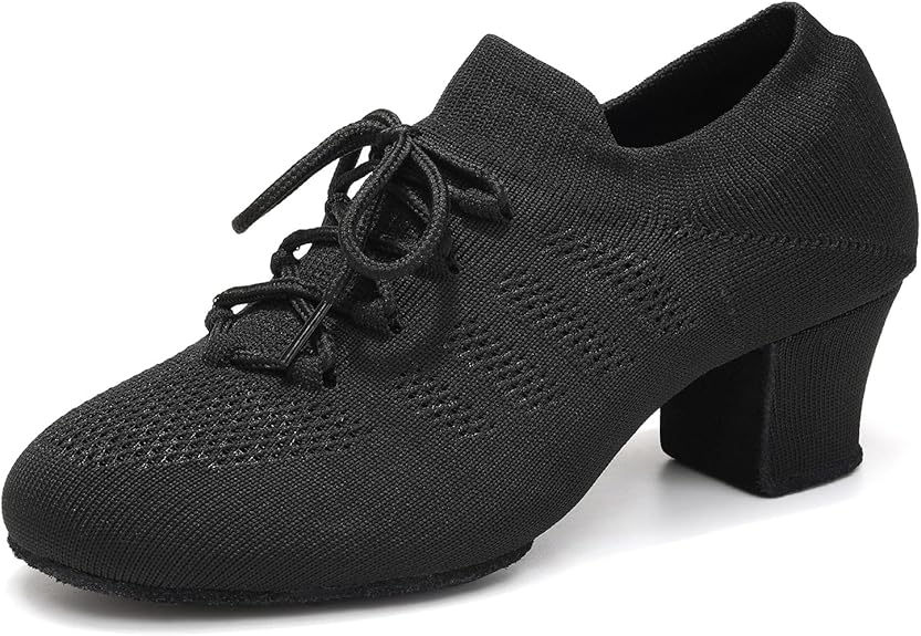 Women's Knit Latin Dance Shoes 2 Inch Block Heel