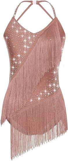 Women's Fringes Latin Dance Costume Halter Neck Sleeveless Bodysuit