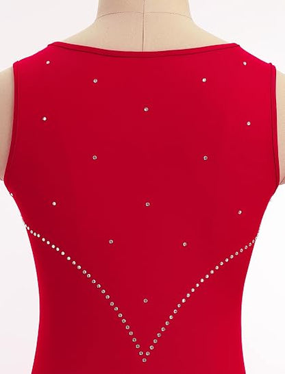 Women Latin Dance Dress Sleeveless V Neck Rhinestone Top Midi Fringe Skirt Jazz Ballroom Outfit