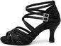 Women's Rhinestone Latin Dance Shoes 3" Heel Professional Satin Ballroom Salsa Performance Dancing Shoes