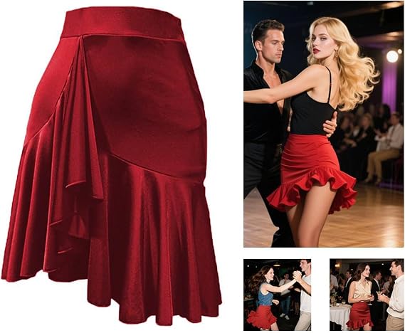 Asymmetrical Latin Dance Skirt for Women Ballroom Salsa Skirt with Shorts