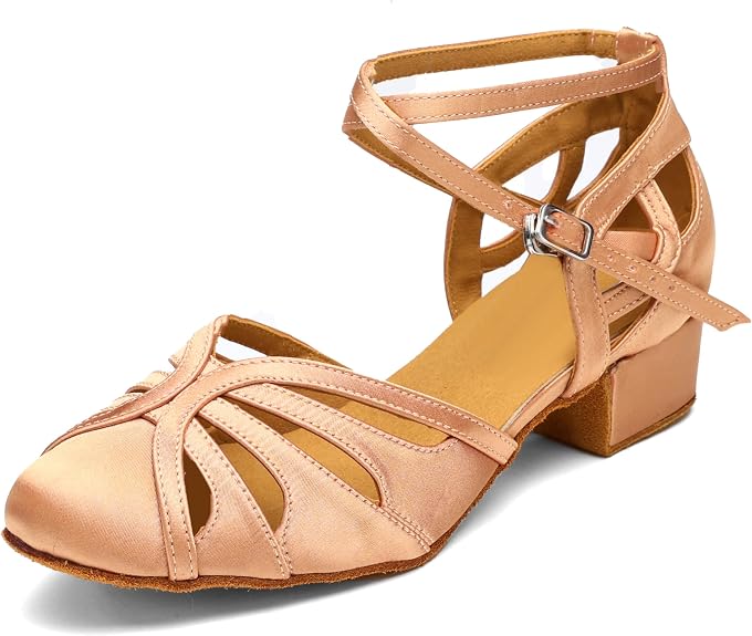 Ballroom Closed Toe Dance Shoes, Comfortable Low 1.5-Inch Cuban Heel, Latin Salsa Swing Waltz Practice Dance Heels