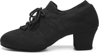Women's Knit Latin Dance Shoes 2 Inch Block Heel