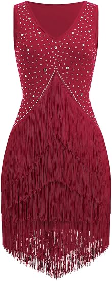 Women Latin Dance Dress Sleeveless V Neck Rhinestone Top Midi Fringe Skirt Jazz Ballroom Outfit