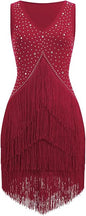 Women Latin Dance Dress Sleeveless V Neck Rhinestone Top Midi Fringe Skirt Jazz Ballroom Outfit