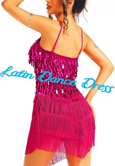 Tassel Latin Dance Dress Royal Blue Sequin Fringe Dresses for Women