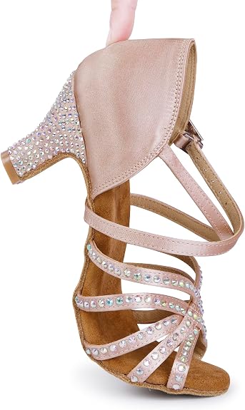 Rhinestone Ballroom Dance Shoes Women Latin Salsa Dancing Shoes Practice Dance Heels ZB07