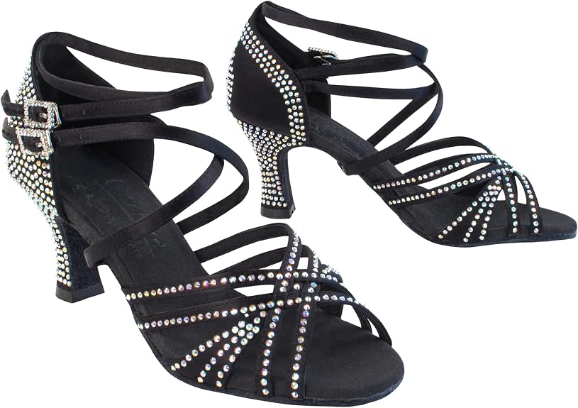 Alexandria Womens Black Satin Salsa Tango Latin Ballroom Waltz Dance Shoes 2.5" Spool Heel US Size