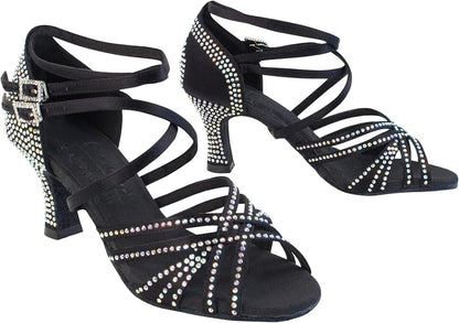 Alexandria Womens Black Satin Salsa Tango Latin Ballroom Waltz Dance Shoes 2.5" Spool Heel US Size
