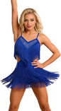 ODIZLI Women's Fringe Rhinestone Latin Dance Dress Leotard- Adjustable Spaghetti Straps V Neck Tie Back Salsa Ballroom Dance