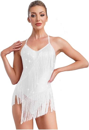 Women's Fringes Latin Dance Costume Halter Neck Sleeveless Bodysuit